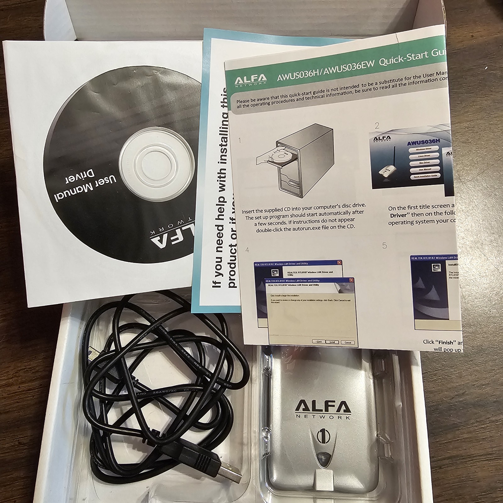 Alfa AWUS036H Long Range USB WiFi Adapter RTL8187L Tested Box + 9dBi ARS-N19 ant