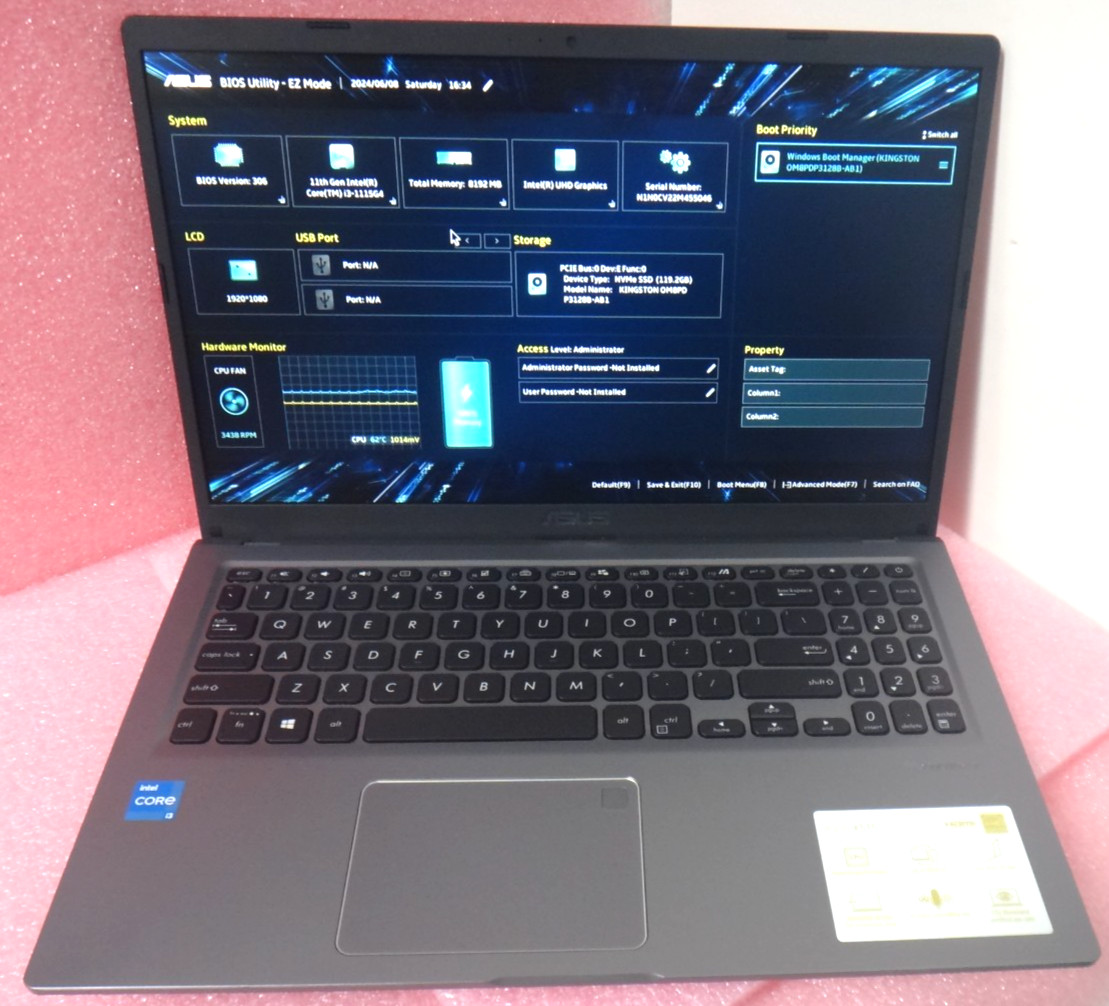 Laptop ASUS X515 15.6" i3-1115G4 3.0Ghz 8GB RAM 128GB NVMe  Windows 11 w/AC Adap