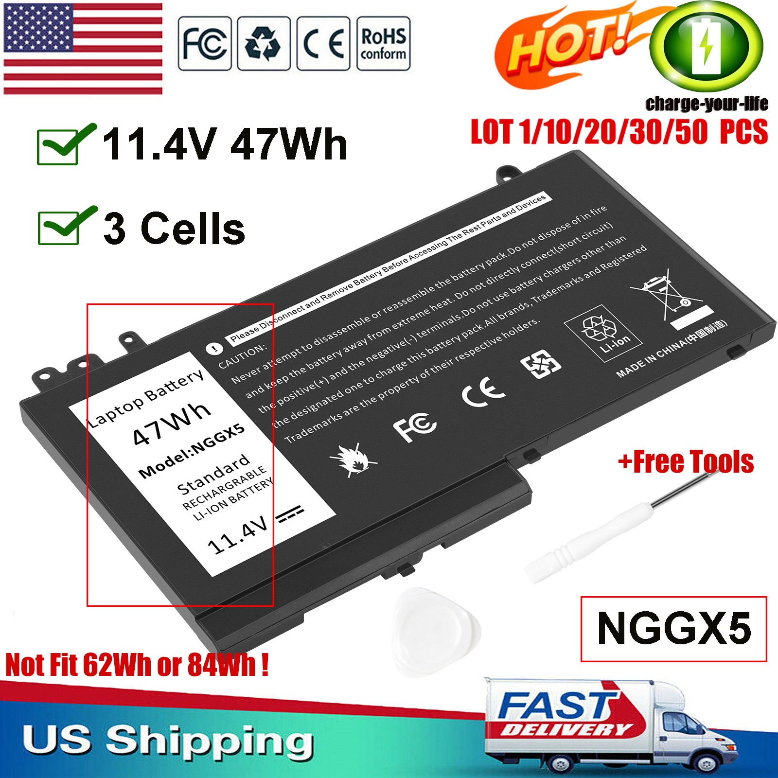 ✅LOT NGGX5 Laptop Battery For Dell Latitude E5270 E5470 E5570 Precision M3510 US