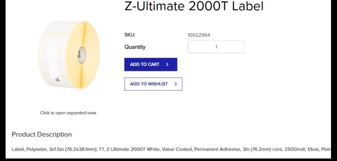 Zebra Label 2000T Label, Polyester, 3x1.25in (76.2x31.8mm) TT, Z-ultimate 2000T