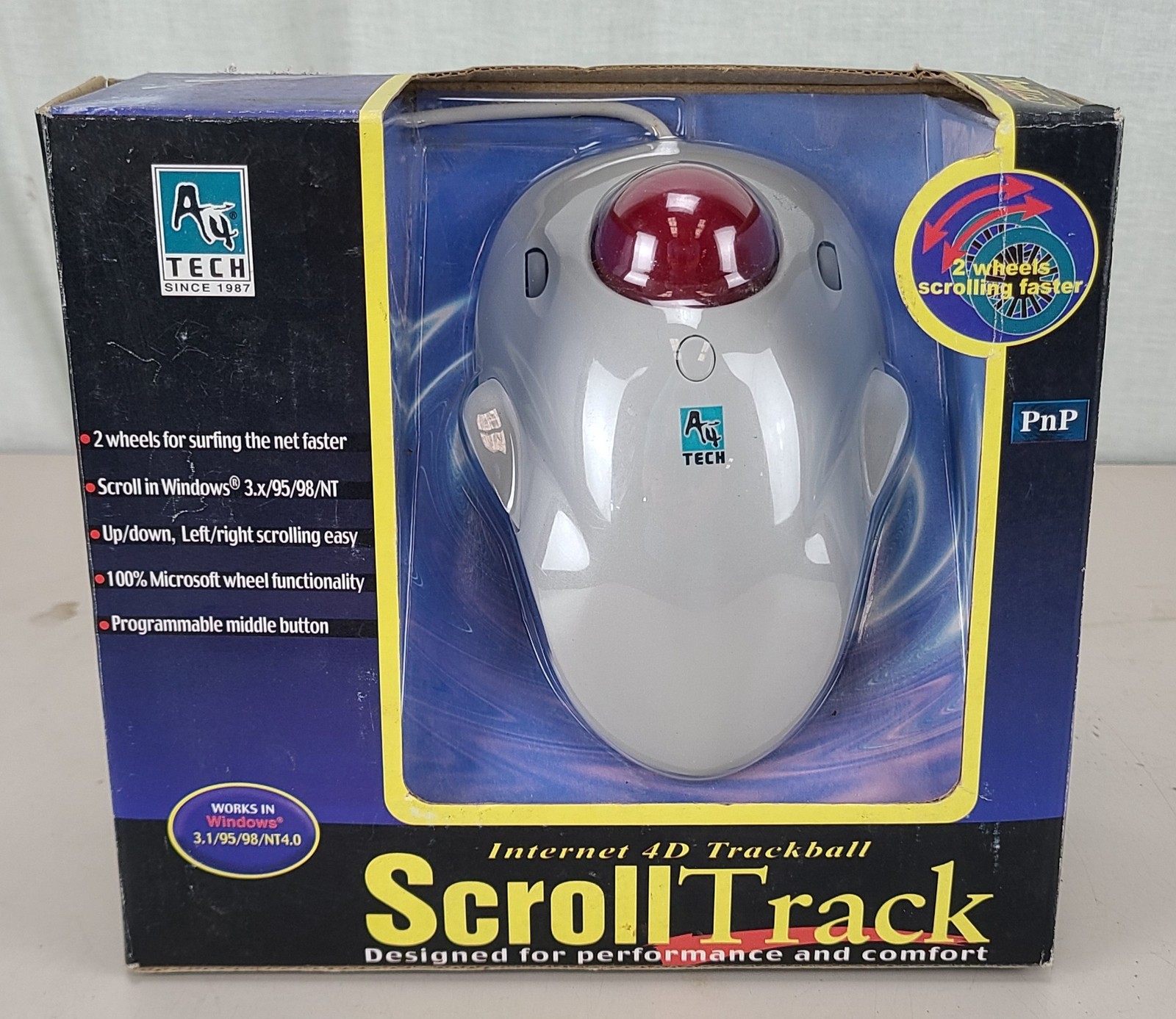 Vintage NOS A4 Tech Model WUT-13 Scroll Track PS/2 or Serial Trackball