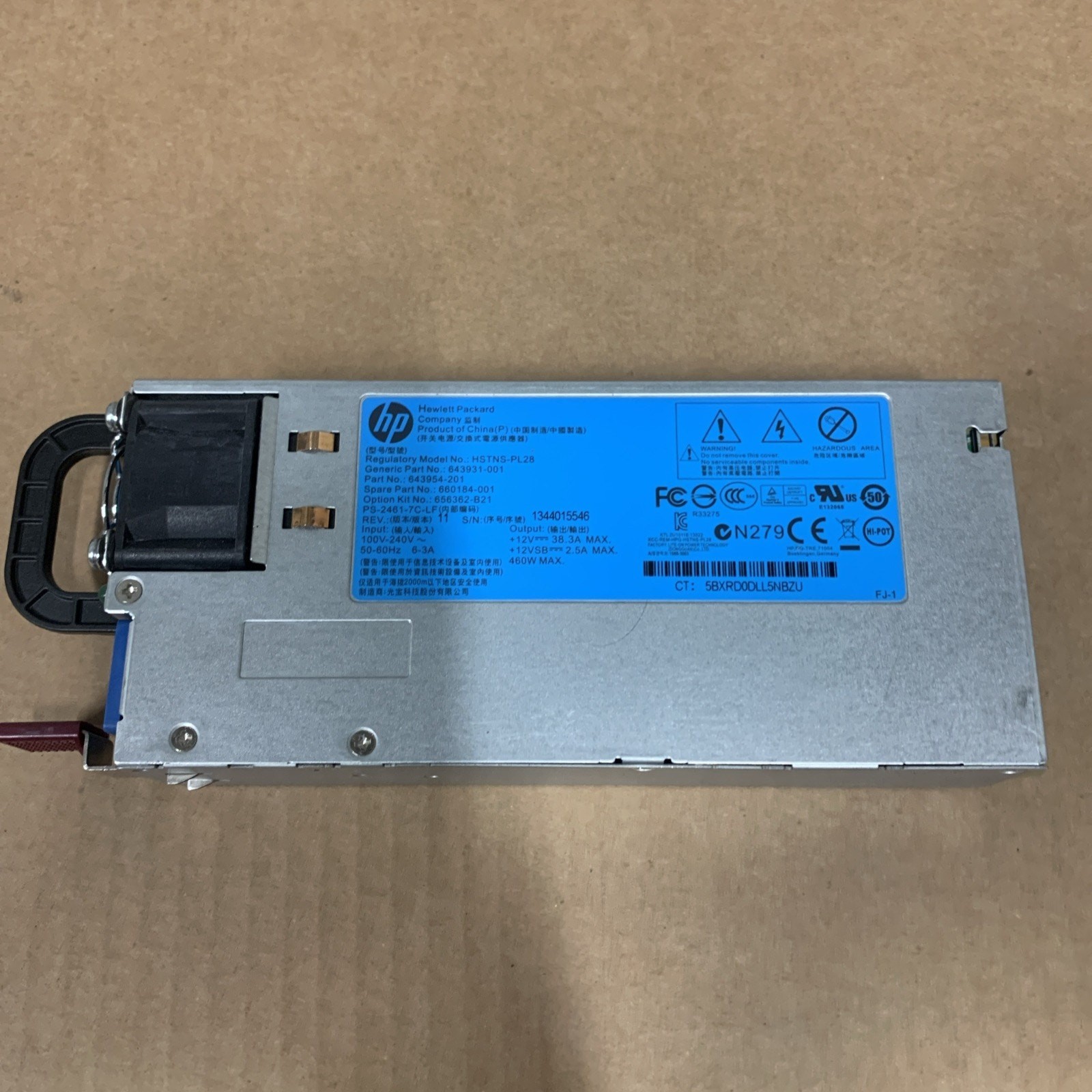 HP HSTNS-PL28 656362-B21 660184-001 643931-001 460W Hot Plug Power Supply