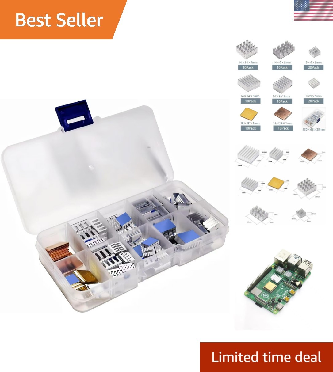 Versatile 100 PCS Heatsink Set: Copper and Aluminum for All Raspberry Pi Models