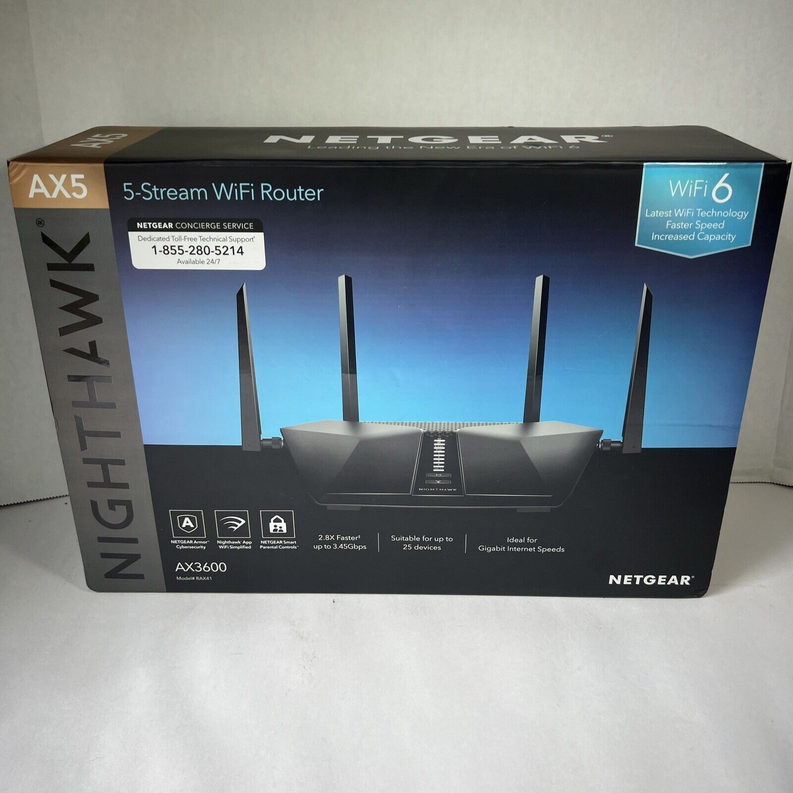 NETGEAR Nighthawk AX3600 WiFi 6 Router 3.45Gbps RAX41-100NAS - New Open Box