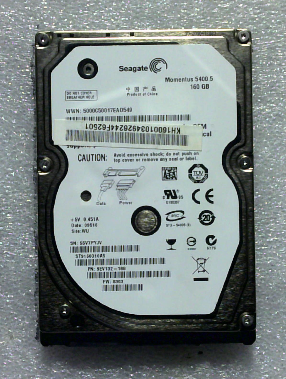Seagate F3 - ST9160310AS - 160GB - 9EV132-188 - 5A 34 - SN: 5SV7PYJV