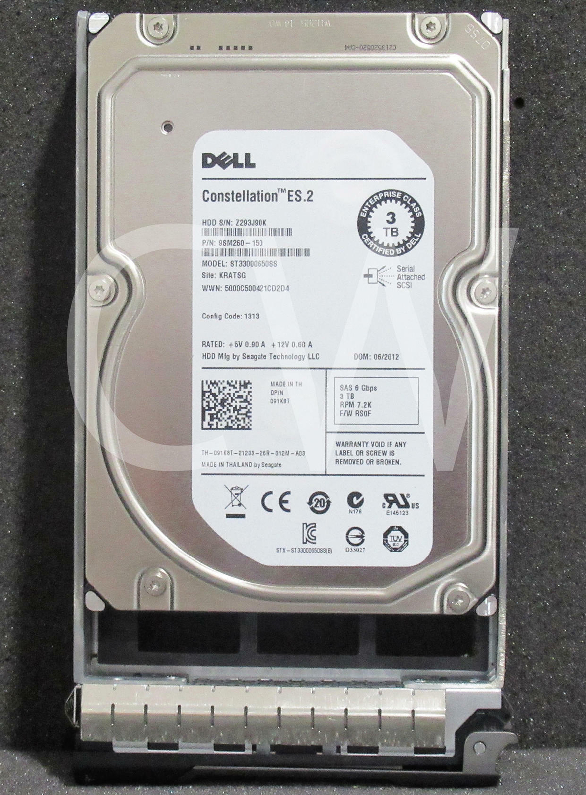 91K8T ST33000650SS Dell POWEREDGE 3TB 7.2K 6G 64MB 3.5" SAS HDD R720 R720xd T310