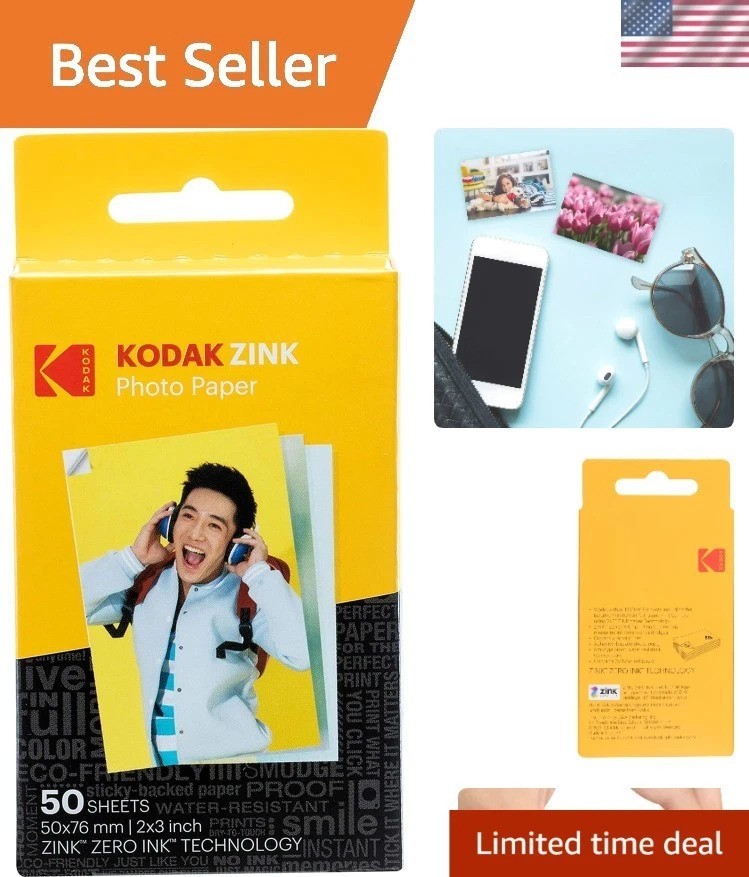 Kodak 2x3  Sticky-Back ZINK Photo Paper - 50 Sheets of Instant Memories
