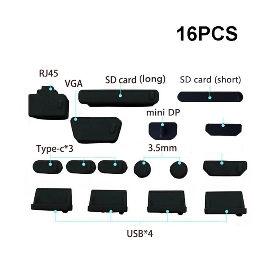 16Pcs Universal Anti Dust Plugs Notebook Port Silicone Protector Laptop Cover