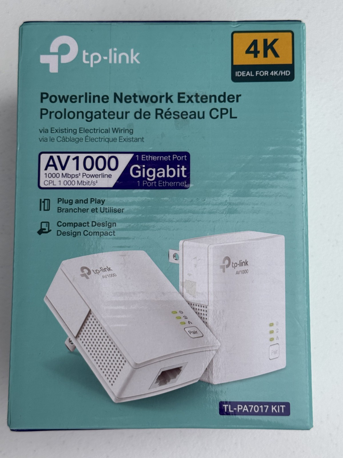 TP-Link TL-PA7017 KIT AV1000 Gigabit Powerline Starter Kit New Open Box