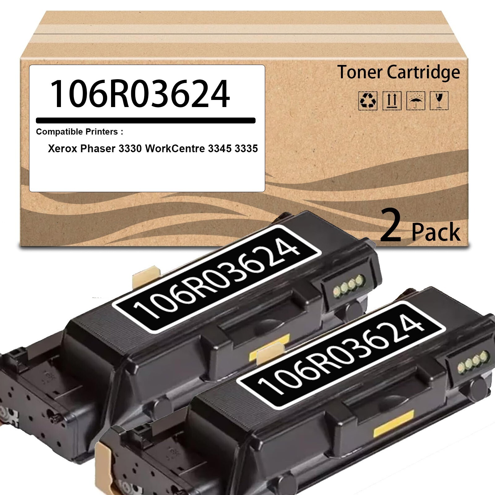2Pack 106R03624 Black Toner Cartridge for Xerox Phaser 3330 WorkCentre 3345 3335