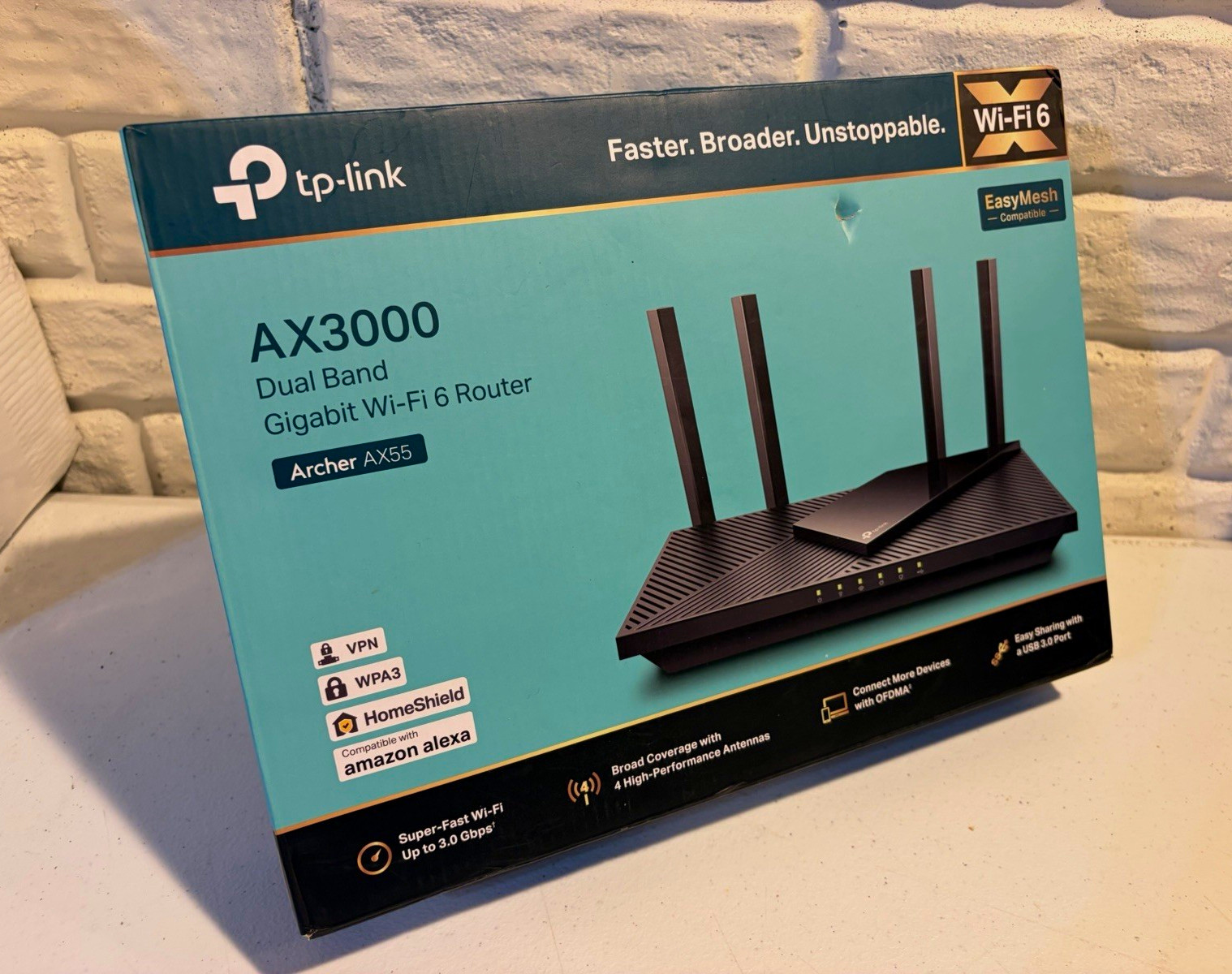 TP-Link AX55 AX3000 Wi-Fi 6 Dual-Band Router 4 LAN USB 3.0 WPA3 VPN. Excellent