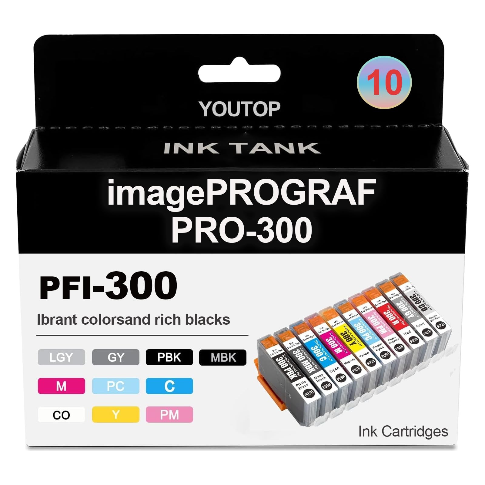 YOUTOP PFI300 PFI300 Ink Cartridges Standard 4192C007 Combo 10Pack