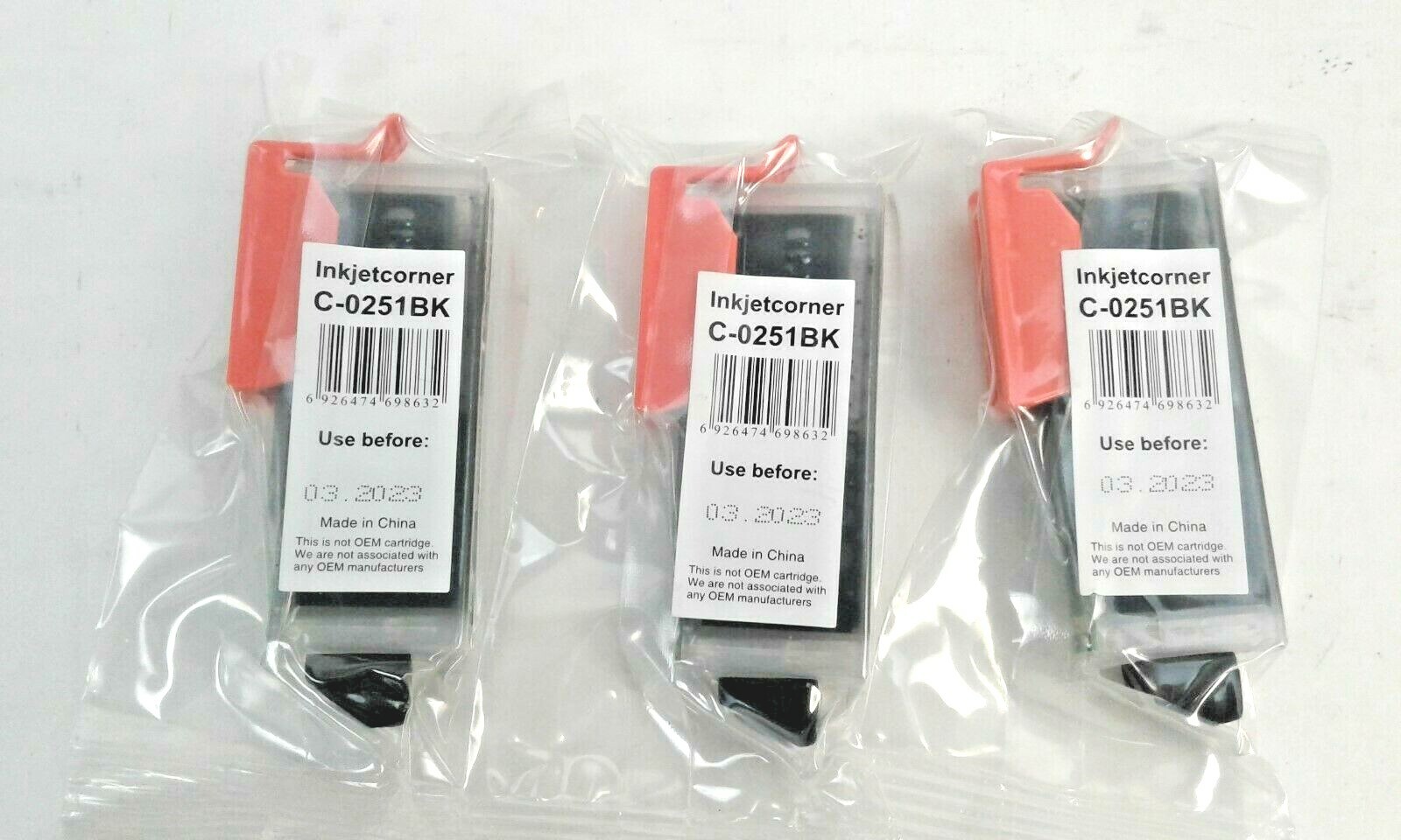 3 Inkjetcorner C-0251 BK Black Ink Cartridge Expires 3/2023 New In Unopened Pack