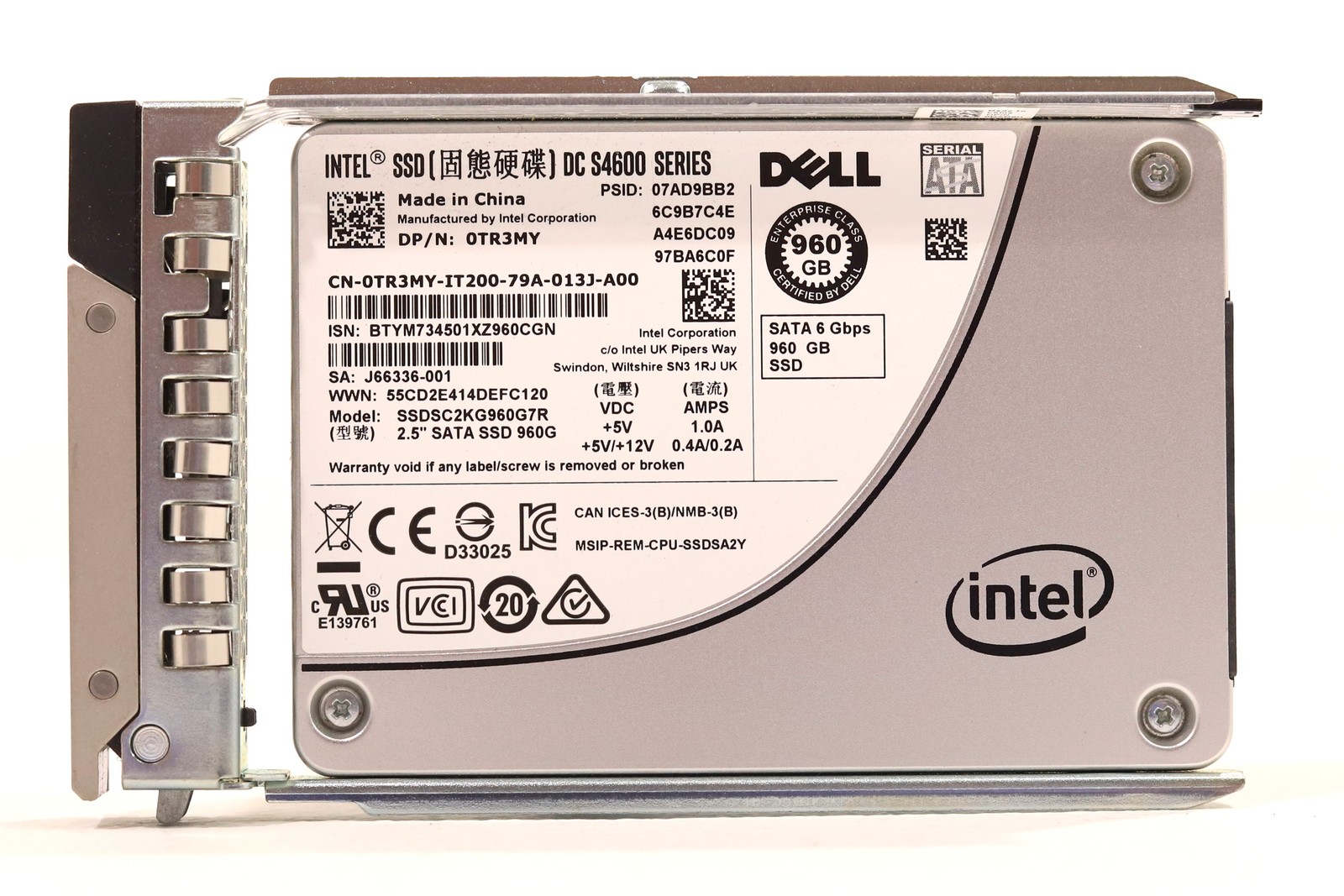 Dell SSDSC2KG960G7R 960GB 2.5" 6Gb/s SATA SSD W/Caddy Dell P/N: 0TR3MY Tested