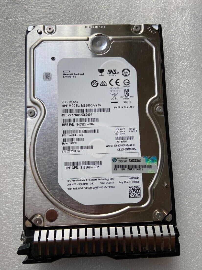FOR HPE 818365-B21 819078-001 2TB 12Gb SAS 7.2K RPM LFF 3.5'' Hard Drive HDD