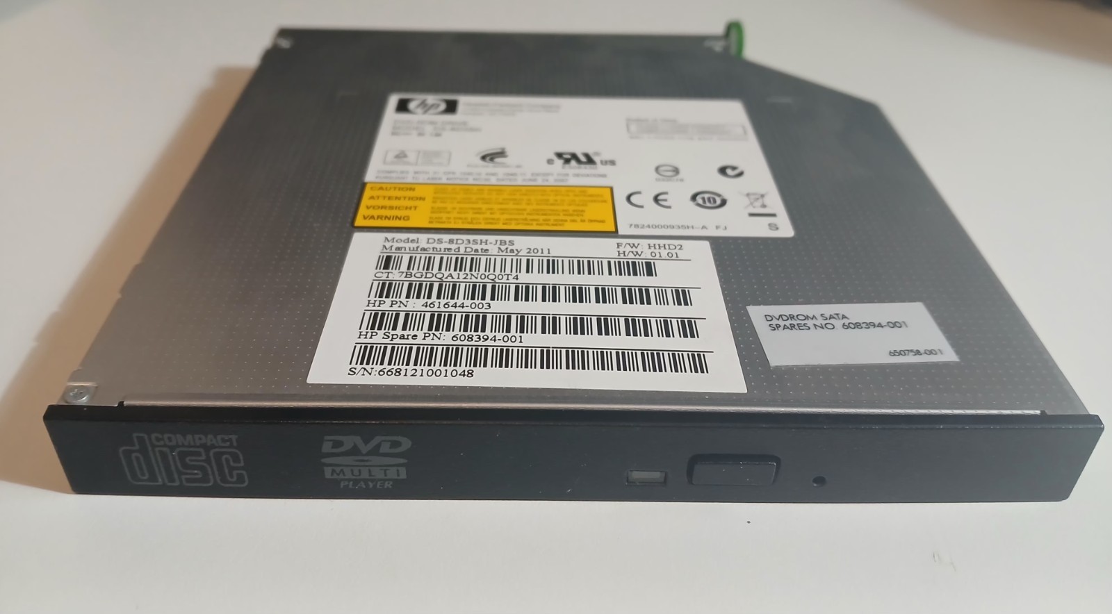 HP SPS-DRV Slim SATA 12.7mm DVD-ROM Drive DT80N DS-8D3SH 652294-001