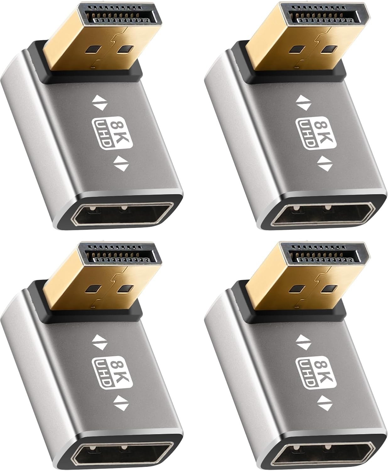 4 Pcs 8K 90 Degree Displayport 1.4 Adapter Right Angle 2 Up & 2 Down
