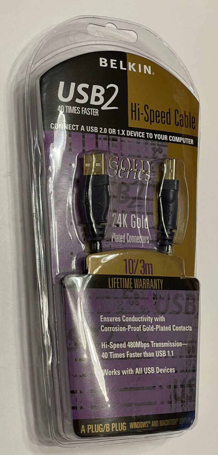 New Belkin Gold Series High-Speed USB 2.0 Cable, 10 ft., Black 