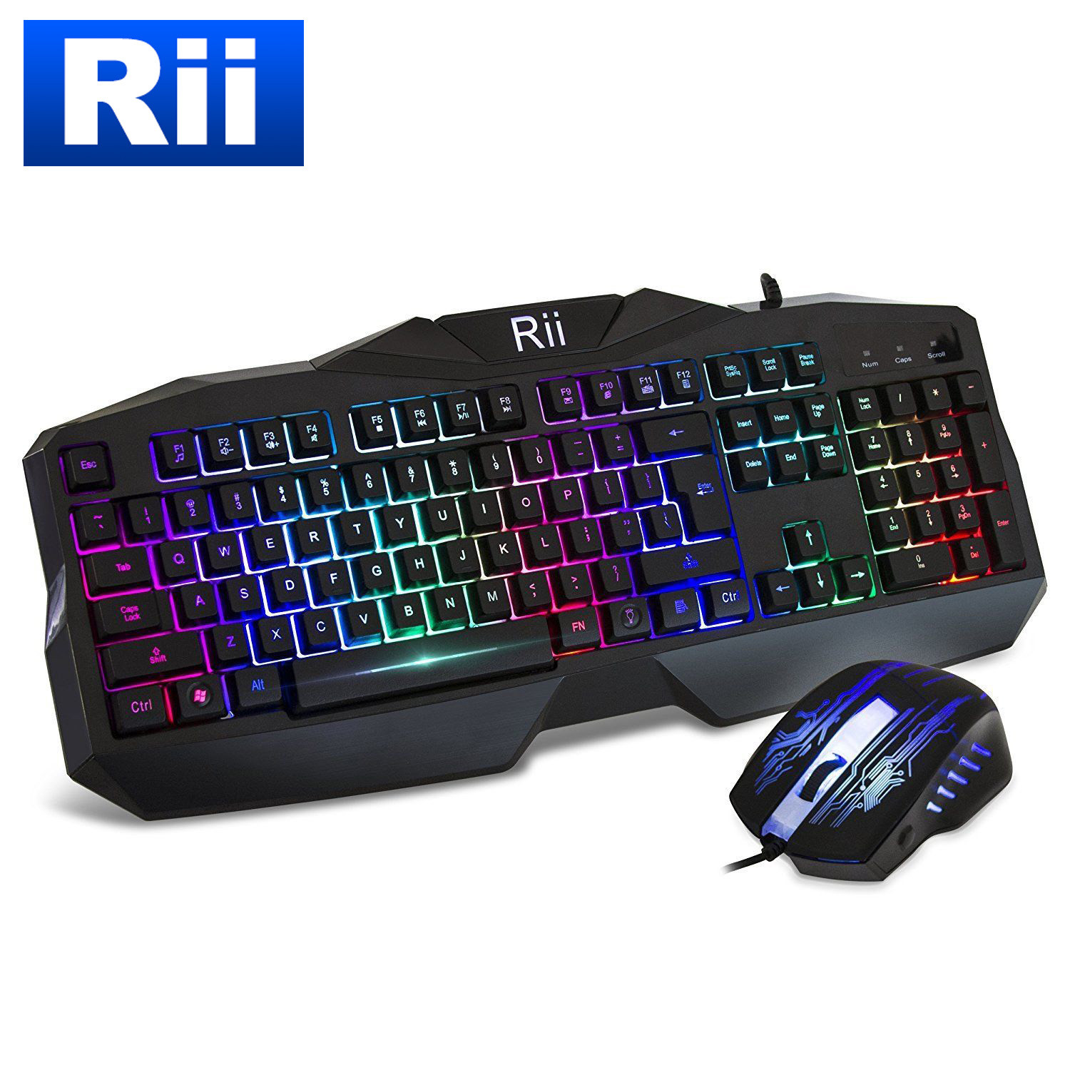 Rii RM400 Gaming Keyboard & Mouse Combo Bundle 7-Colors Backlit LED for Mac/PC