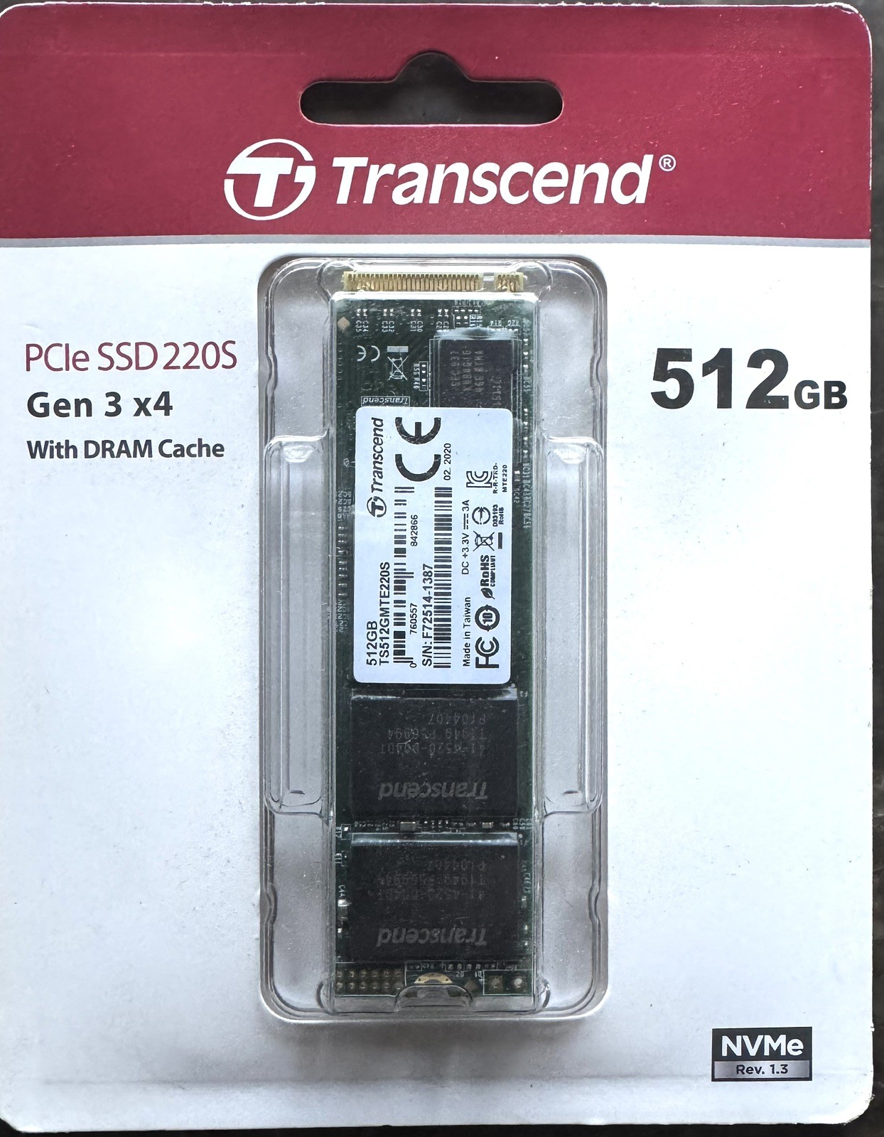 NEW Transcend 220S SSD 512 GB M.2 2280 PCIe 3.0 x4 (NVMe) TS512GMTE220S