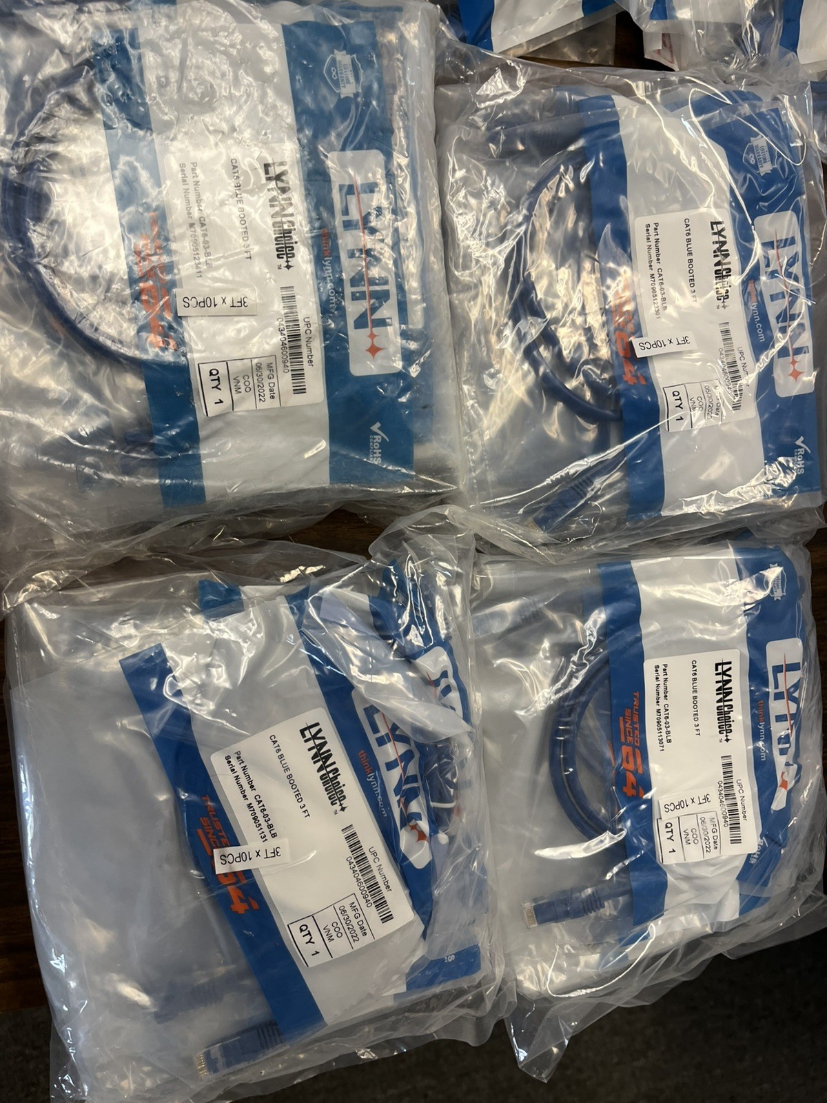 Lot of 40  Omni Lynn Choice CAT 6 Booted 3FT PATCH CORD CAT6-03BLB Blue New.
