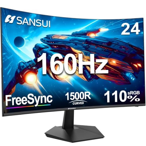 SANSUI 24 Inch Curved Gaming Monitor 160Hz 1ms Computer Monitor Black