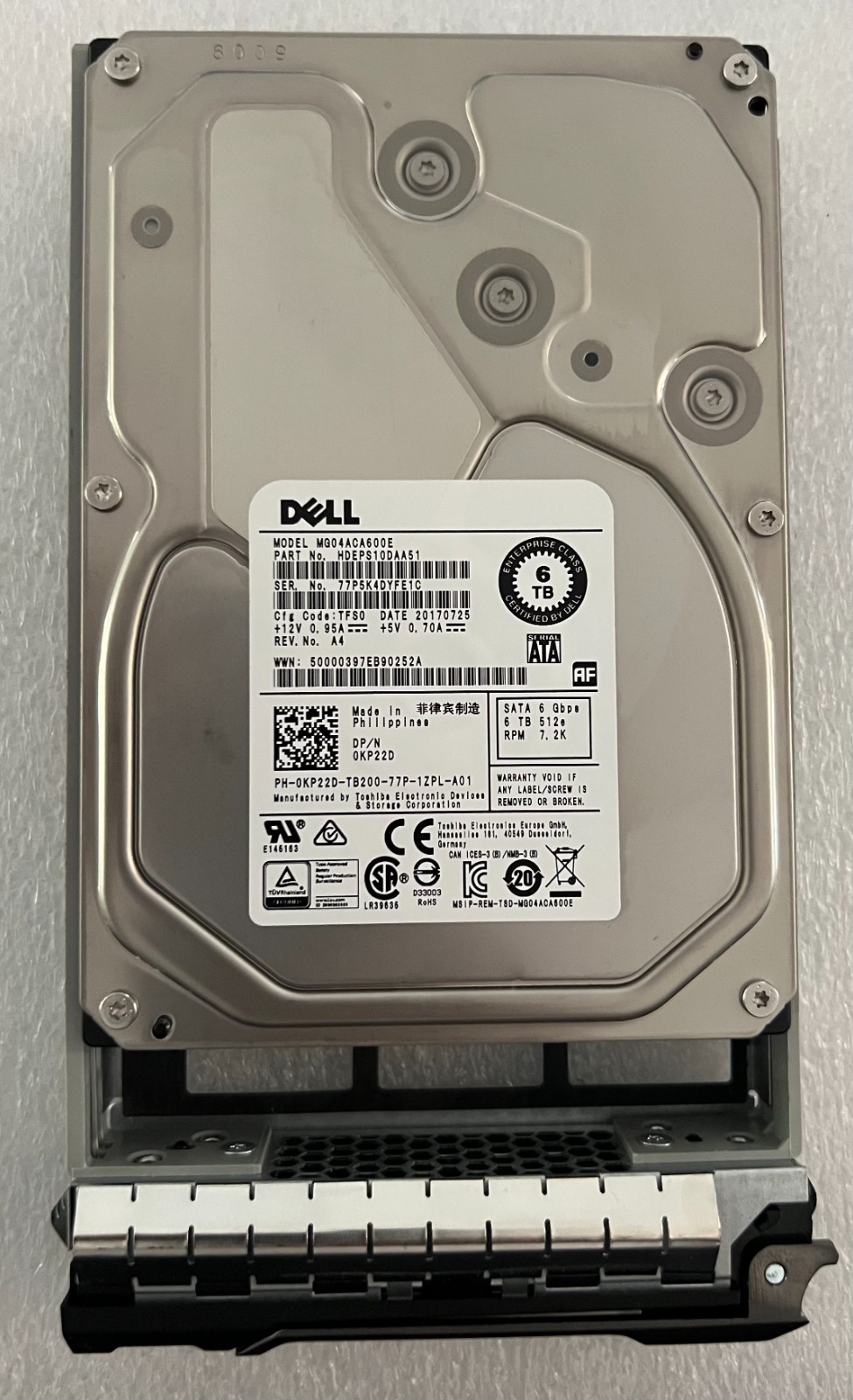 KP22D DELL TOSHIBA MG04ACA600E 6TB 7.2K RPM SATA 6Gbs 3.5" 512e HDD 0KP22D