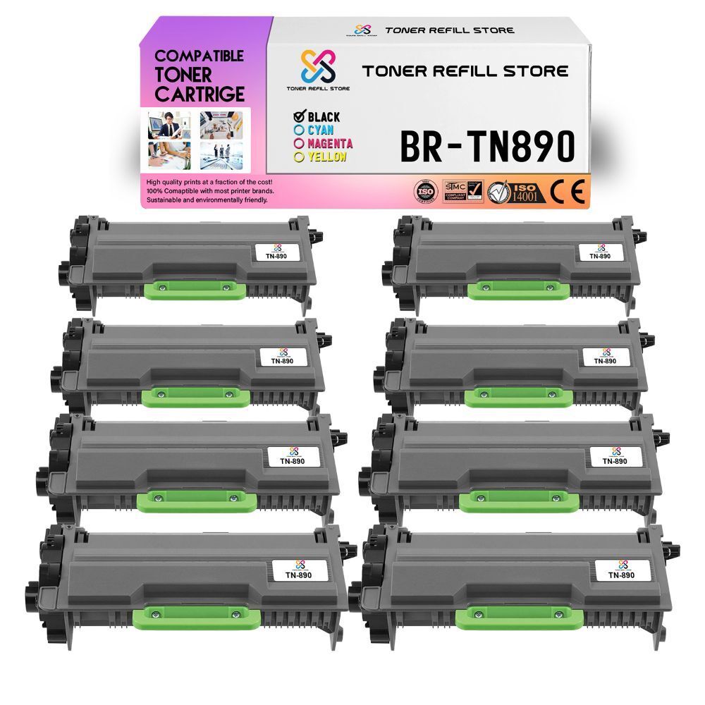 8Pk TRS TN890 Black Extra HY Compatible for Brother HLL6400DW Toner Cartridge