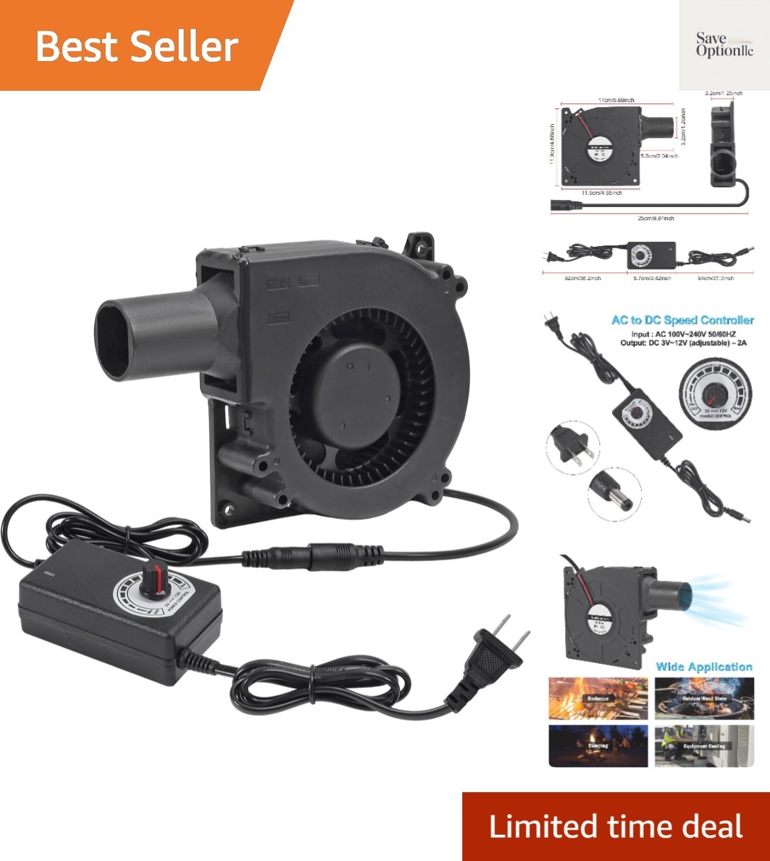 120mm 12V BBQ Blower Fan ,120mm x 32mm Dual Ball Blower Fan 12V with 110v - 2...