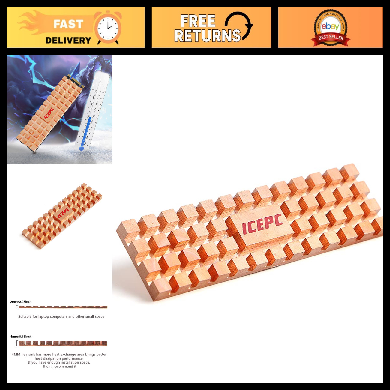 M.2 SSD Heatsink Kit - Pure Copper Cooler with Thermal Pads for NVMe SSDs (Pack