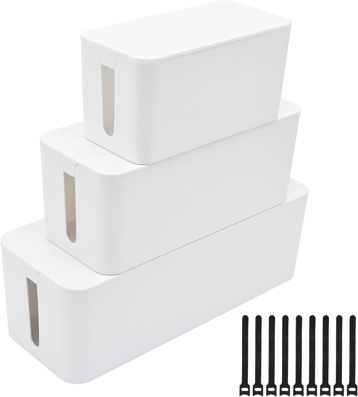 3 PCS White Cable Management Organizer Box Power Strip Cord Hider Desk TV