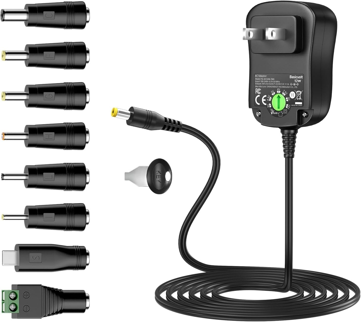 12W Universal Power Supply 12V 9V 7.5V 6V 5V 4.5V 3V 1A AC to DC Adapter for... 