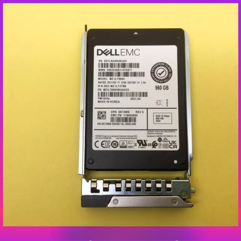 Dell EMC K74WN 0K74WN 960GB SAS 12Gbps Read Intensive 2.5'' SSD Gen14 15 16 Tray