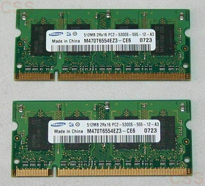 RAM Samsung PC2-5300S 512MB 2Rx16 (Two Pieces 1GB Total) Computer Memory
