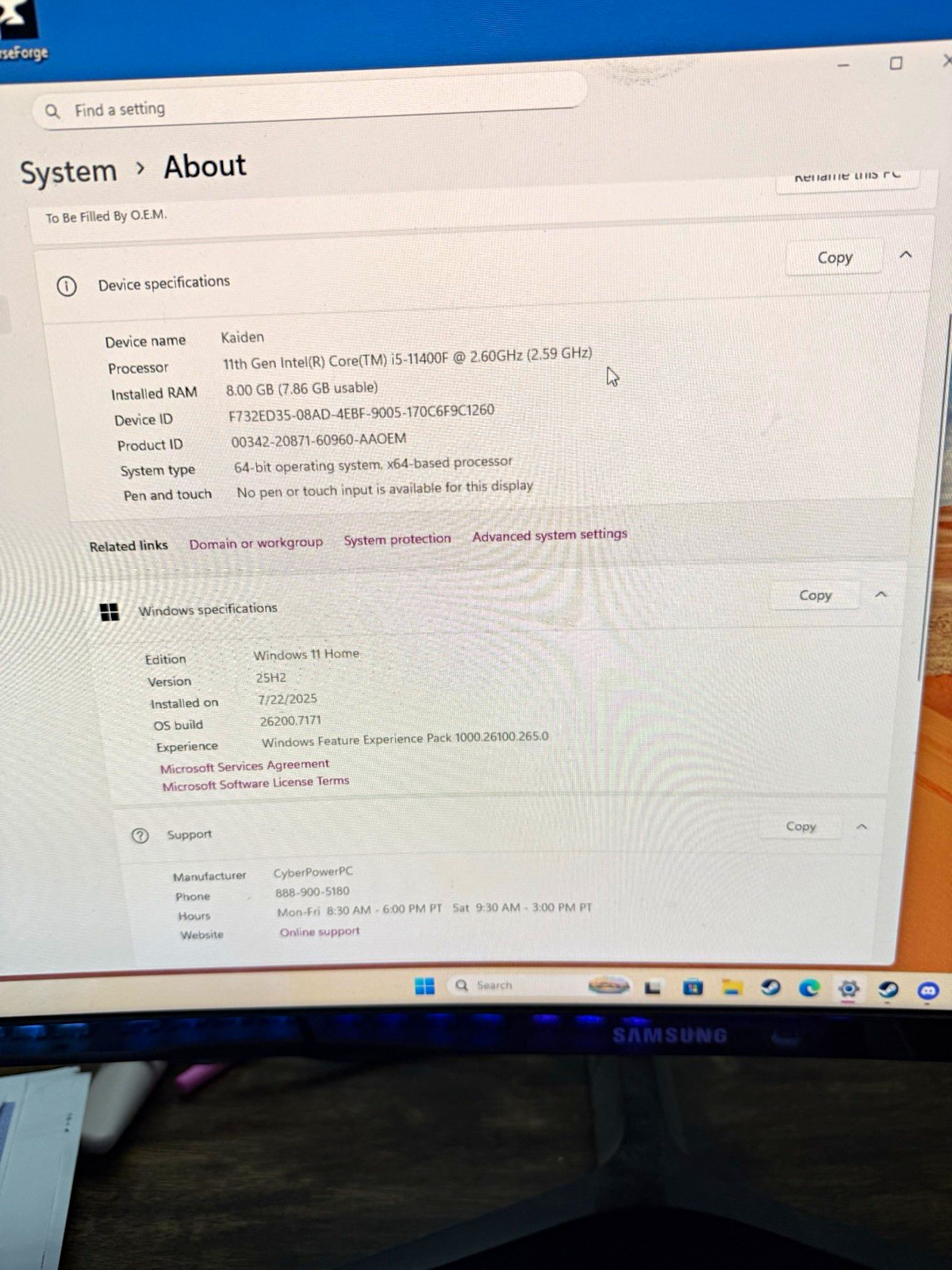 Cyberpower PC, Specs in image, used for 1 year, last used 2024.