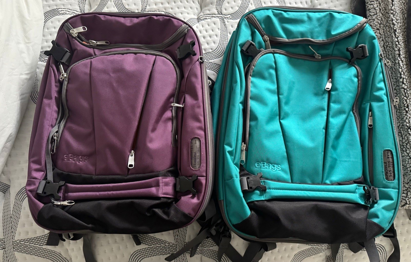 eBags 2-Pack Nylon Laptop Backpacks 15 in Purple Teal Padded Multi-Compartment