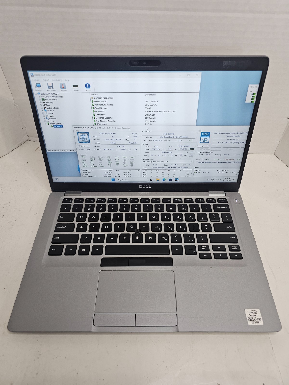 Dell Latitude 5410 i5-10310u 8GB RAM 256GB SSD Win 11 NO AC #04