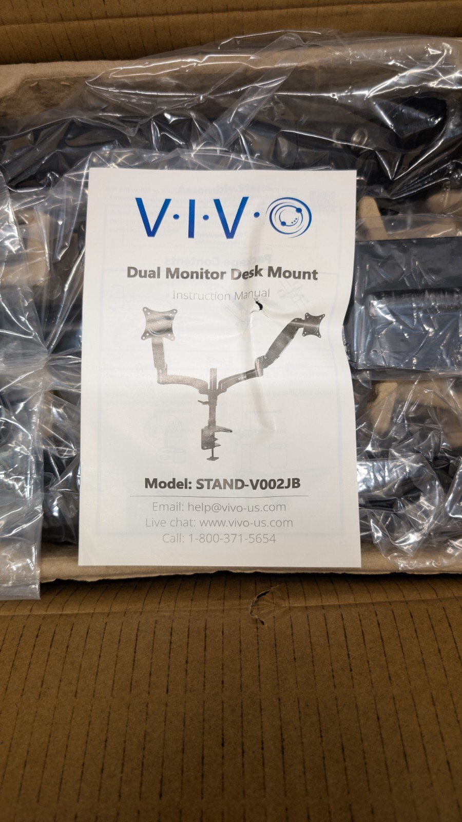 VIVO Model Stand-V002JB Pneumatic Arm Dual Monitor Desk Mount