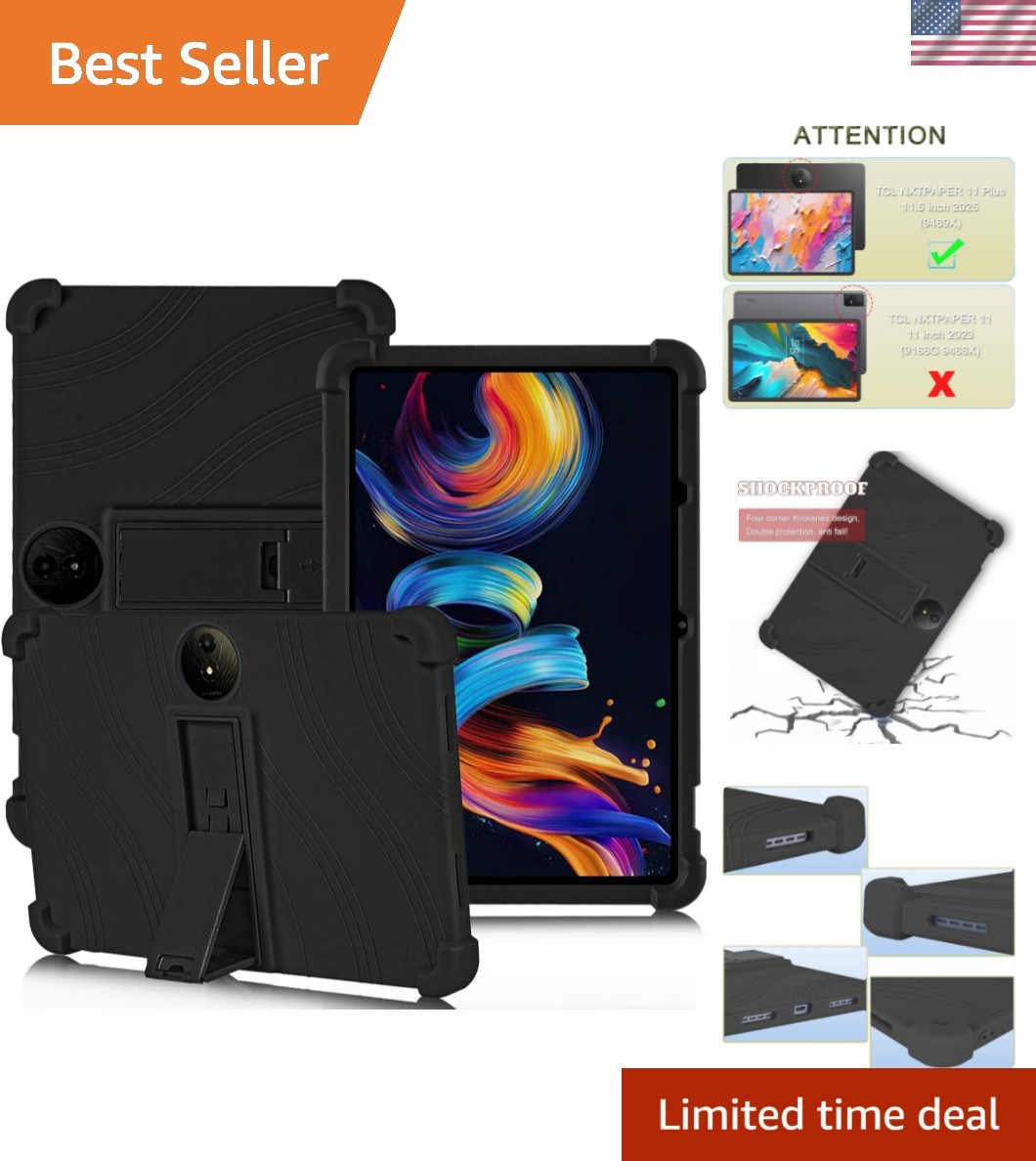 Elegant Black Soft Silicone Case for TCL NXTPAPER 11 Plus - Kid-Friendly Design