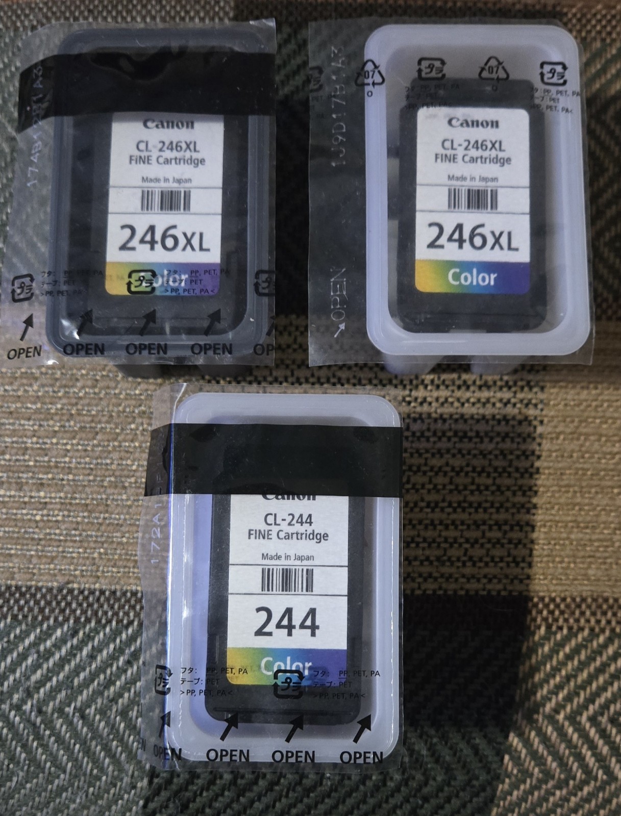 Lot of 3 Canon Fine Cartridges - 2 CL-246XL 1 CL-244 - Color Genuine Sealed New