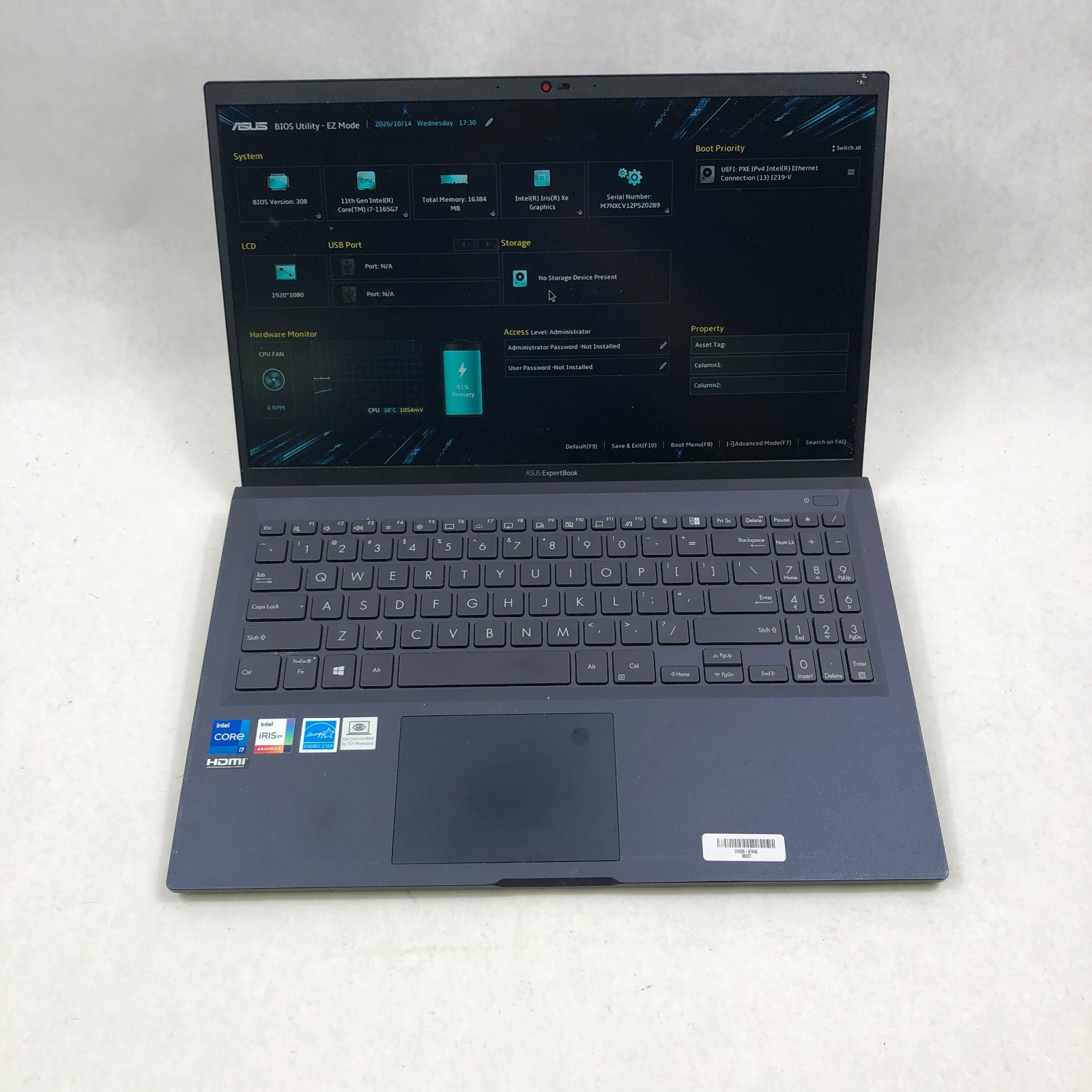 Asus ExpertBook B1 B1500 i7-1165G7 16GB RAM 512GB SSD 15.6" FHD No OS