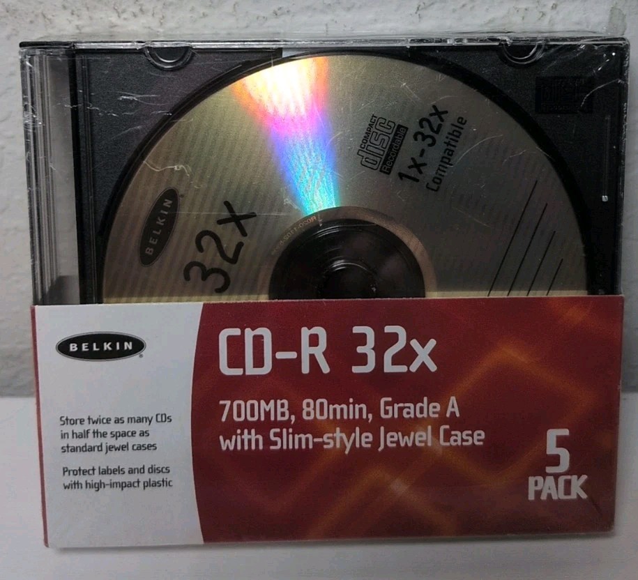 Belkin Slim Pack Cd R 32x 700 Mb 80 Minutes Video Audio Data Game Mp3 NEW B308