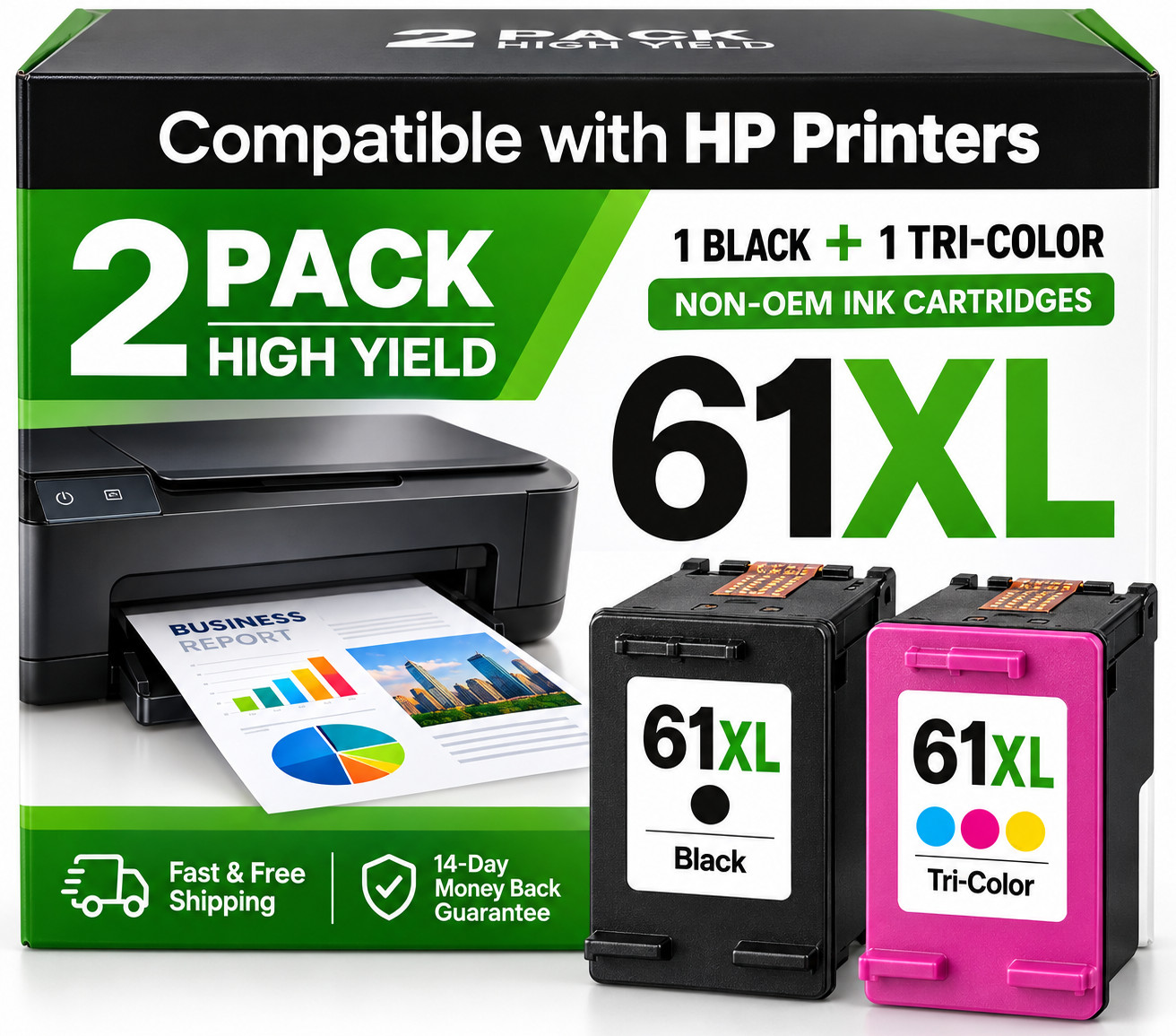 61XL Black & Color Ink Cartridge for HP 61 ENVY 4500 4501 5530 5535 DeskJet 1055