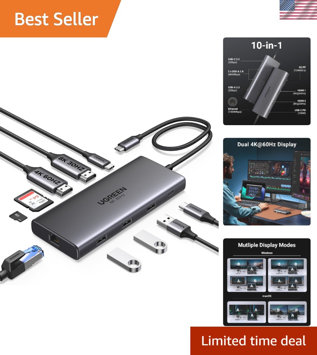 10-in-1 USB C Docking Station with Dual HDMI - Enhance Your Workspace Elegance