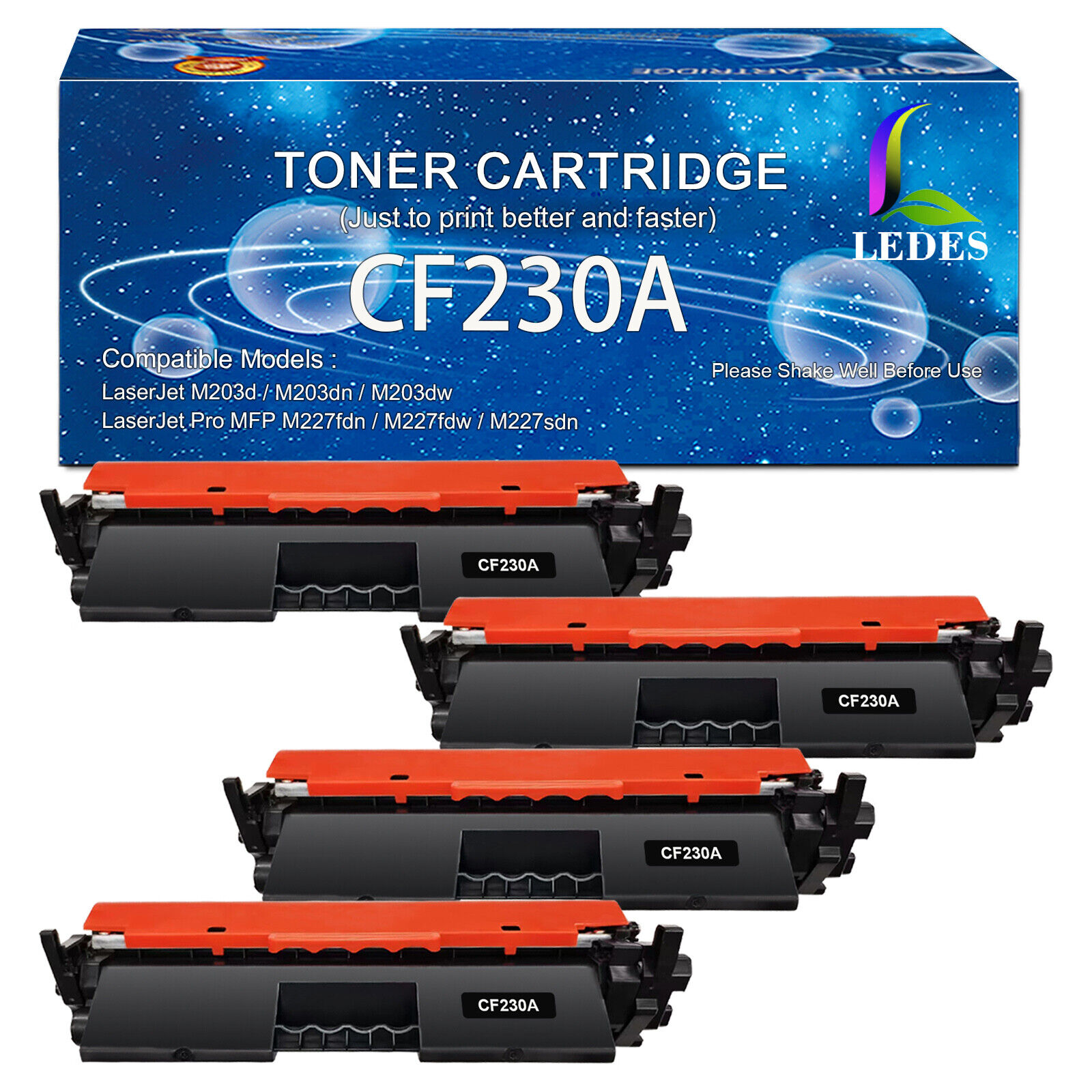 4 Pack CF230A Toner Cartridge compatible with HP LaserJet Pro M203dw MFP M227sdn