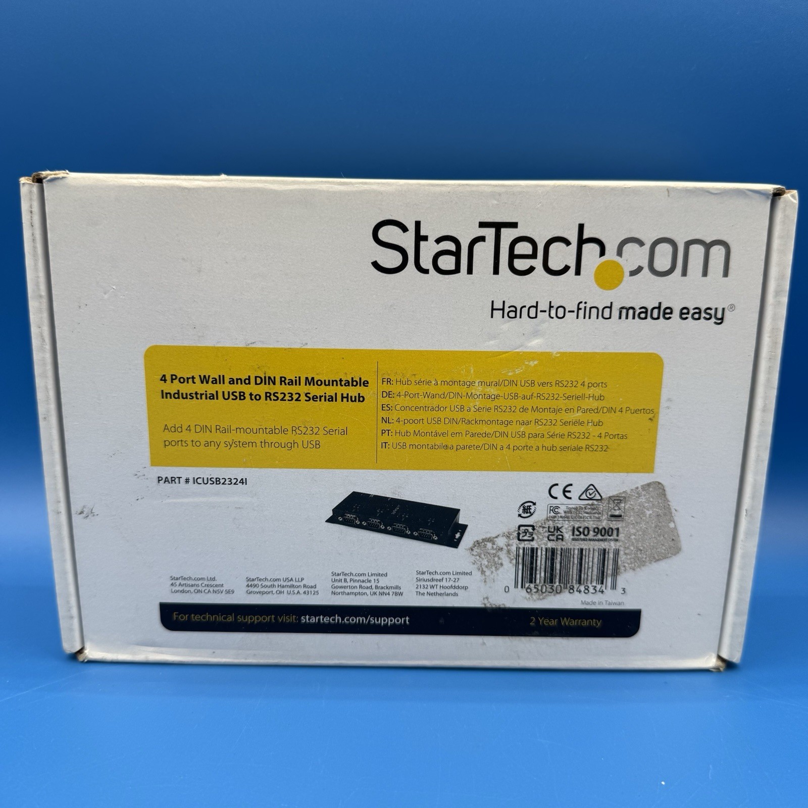 StarTech.com  4 Port Wall/ DIN Rail Mountable Industrial USB to RS232 Serial Hub
