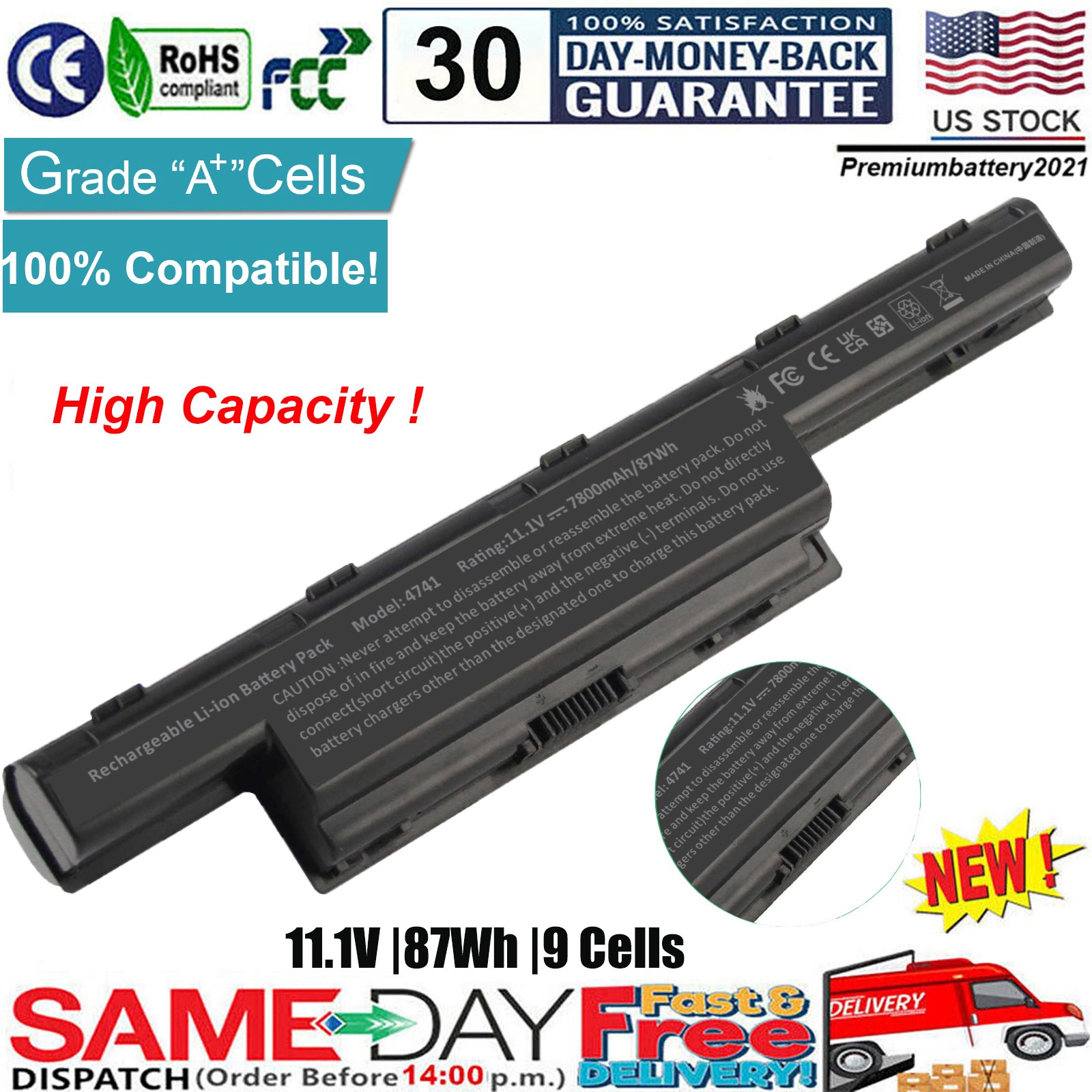 9 Cell Battery For Acer Aspire V3 V3-471G V3-551G V3-571G V3-731 V3-771 V3-771G