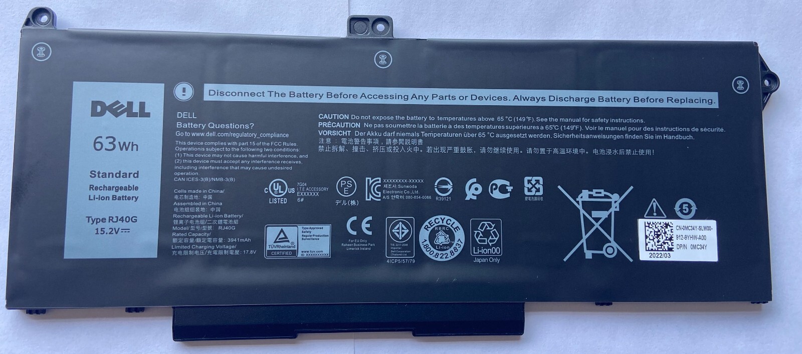 Genuine RJ40G Battery Precision 15 3560 M033W 01K2CF 075X16 WY9DX P137G P137G001