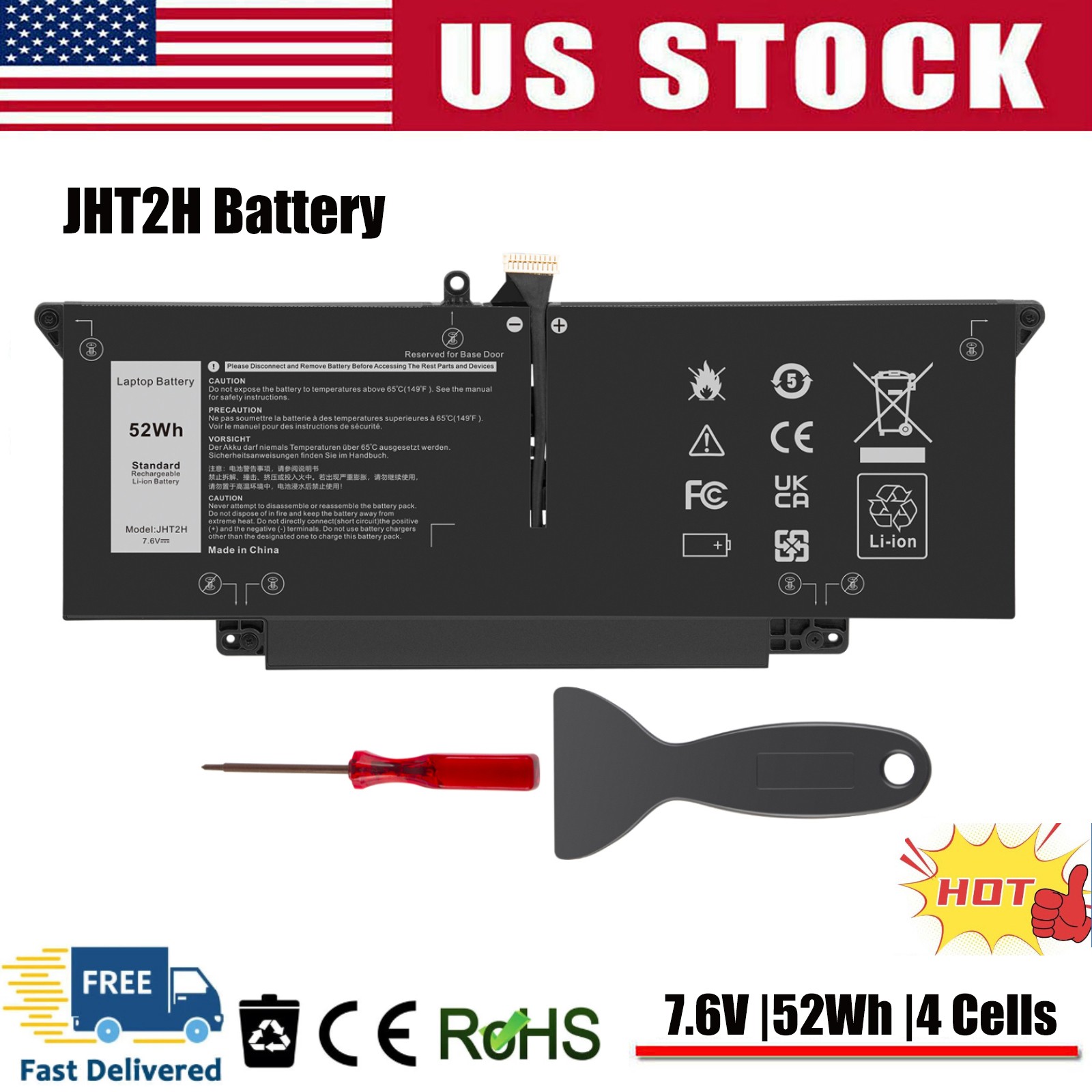 JHT2H Battery For Dell Latitude 7310 7410 Series 0WY9MP 04V5X2 HRGYV 0HRGYV P34S