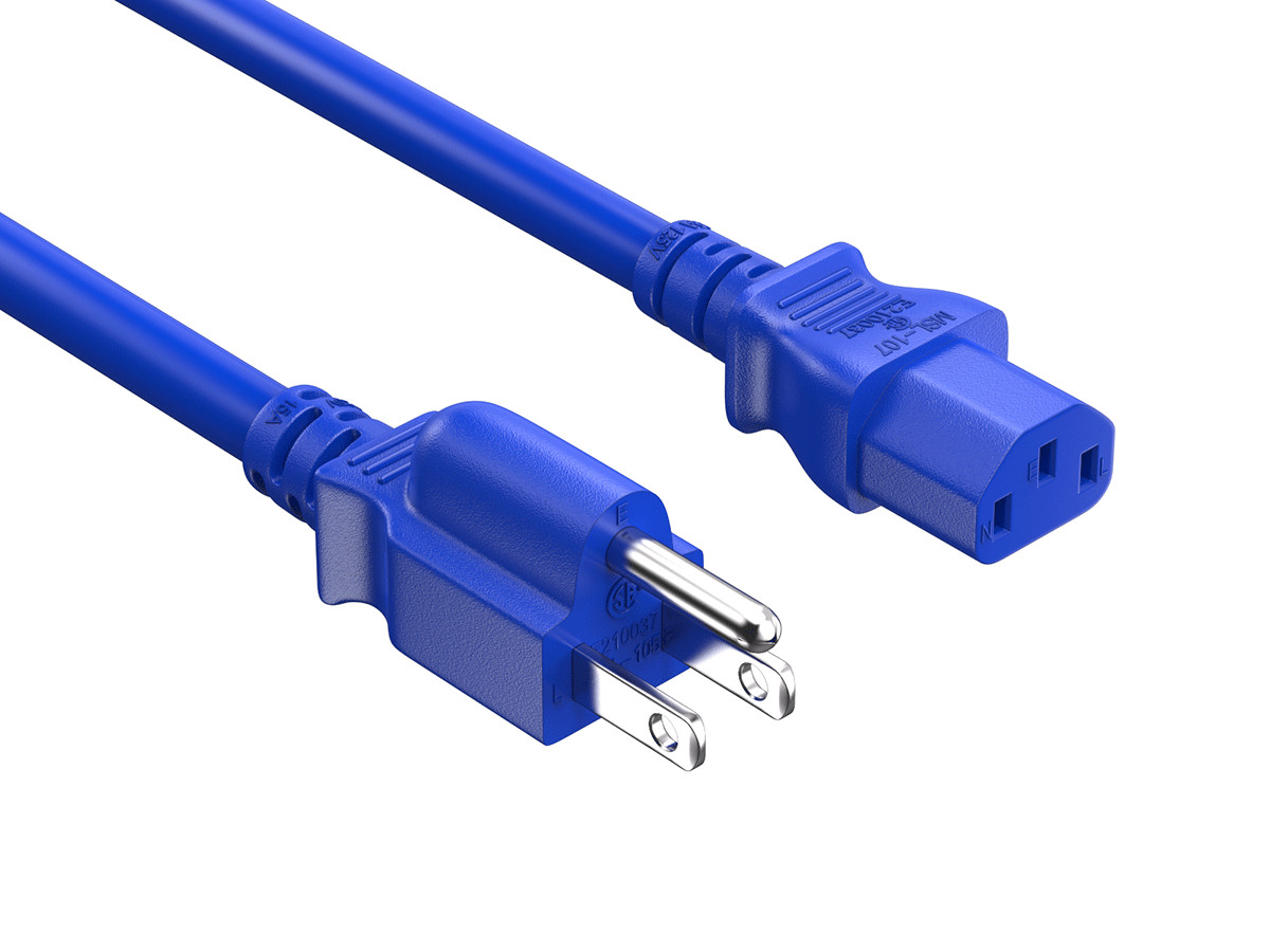 4ft NEMA 5-15P to C13 Universal  AC Power Cord 14AWG  SJT 15A/125V, Blue